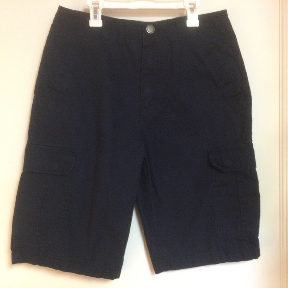 Men's Freestyle Revolution Cargo Flat front Shorts Sz 30 W Dark Blue Snap Pocket - Picture 4 of 6